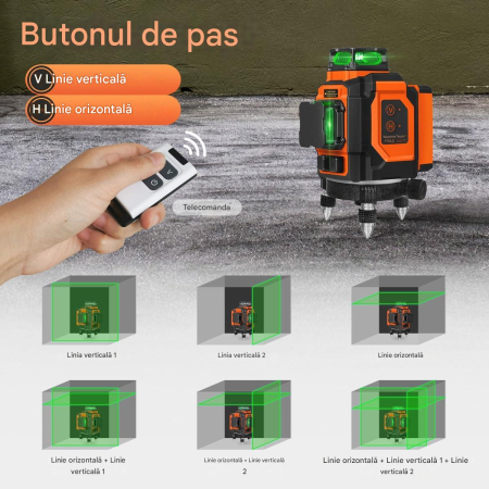 Nivela laser 3D în cruce cu 12 linii reincarcabila Li-Ion 5200mAh, autonivelanta 3x360°, telecomanda [5]