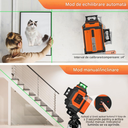 Nivela laser 3D în cruce cu 12 linii reincarcabila Li-Ion 5200mAh, autonivelanta 3x360°, telecomanda [2]