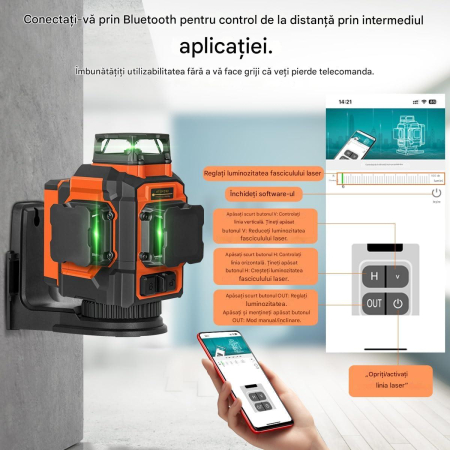 Nivela laser 3D în cruce cu 12 linii reincarcabila Li-Ion 5200mAh, autonivelanta 3x360°, telecomanda [1]