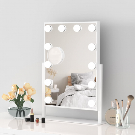 OGLINZI DE PERETE - Oglinda Hollywood  de machiaj cu 14 LED-uri 30 x 41 cm