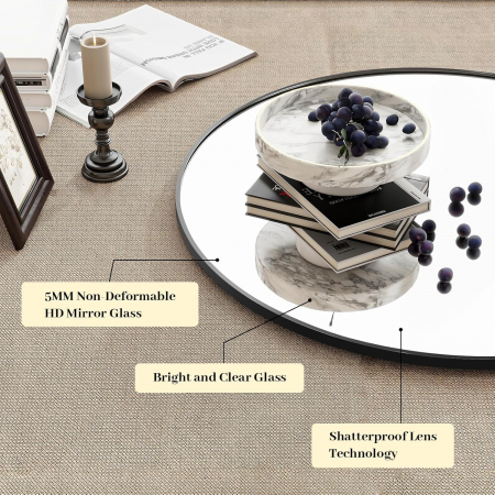 Oglinda rotunda diametru 50 cm, cu rama metal neagra 3 cm si 2 cleme pentru fixare [2]