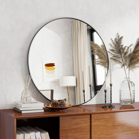 Oglinda rotunda diametru 50 cm, cu rama metal neagra 3 cm si 2 cleme pentru fixare [1]