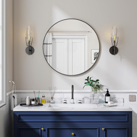 Oglinda rotunda diametru 50 cm, cu rama metal neagra 3 cm si 2 cleme pentru fixare [5]