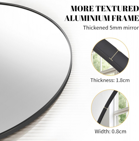 Oglinda rotunda diametru 60 cm, cu rama metal neagra 3 cm si 2 cleme pentru fixare [3]