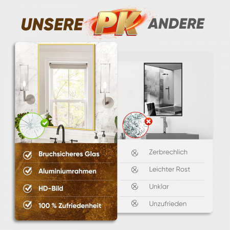 Oglinda suspendata cu rama metal auriu Gold 80x60x4 cm [3]