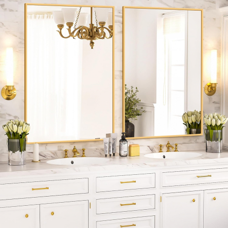 Oglinda suspendata cu rama metal auriu Gold 80x60x4 cm [2]