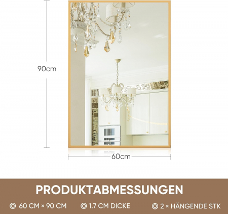 Oglinda suspendata cu rama metal auriu Gold 80x60x4 cm [5]