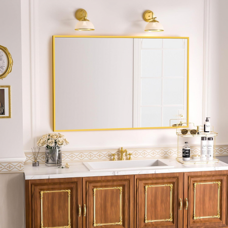 OGLINZI DE PERETE - Oglinda suspendata cu rama metal auriu Gold 80x60x4 cm