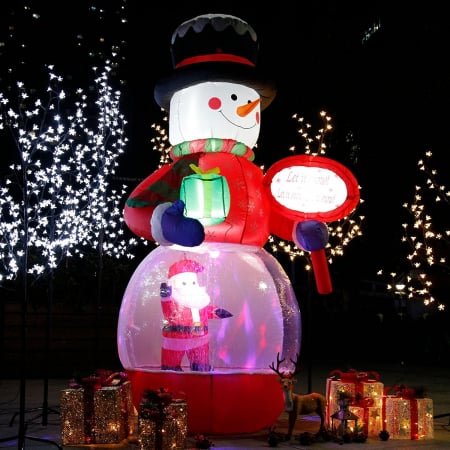Baloane - Om de zăpadă gonflabil cu Mos Craciun, inaltime 220cm, Iluminat cu LED-uri Resigilat