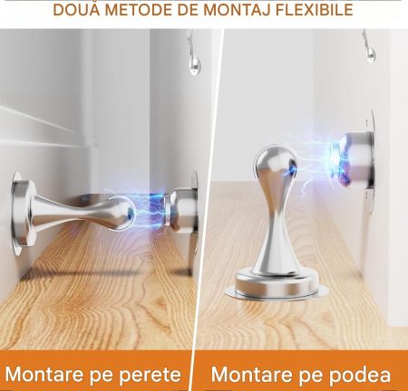 Opritor metalic argintiu pentru usi, cu retinere magnetica, fara gaurire, set 2 buc [2]