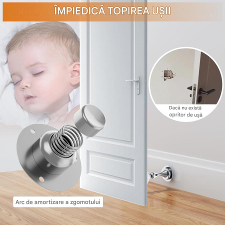 Opritor metalic argintiu pentru usi, cu retinere magnetica, fara gaurire, set 2 buc [3]