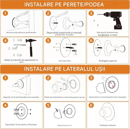 Opritor metalic argintiu pentru usi, cu retinere magnetica, fara gaurire, set 2 buc [5]