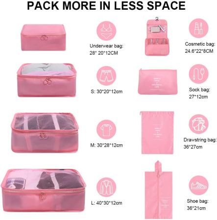 Organizatoare spatiu valize si bagaje-set 8 piese Roz [1]