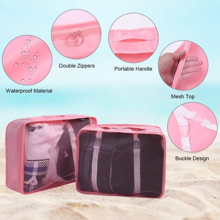 Organizatoare spatiu valize si bagaje-set 8 piese Roz [2]