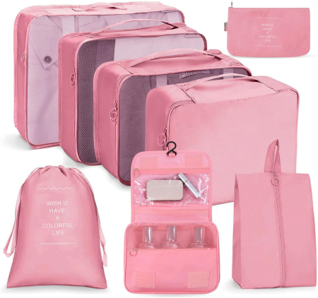 ACCESORII CASA - Organizatoare spatiu valize si bagaje-set 8 piese Roz