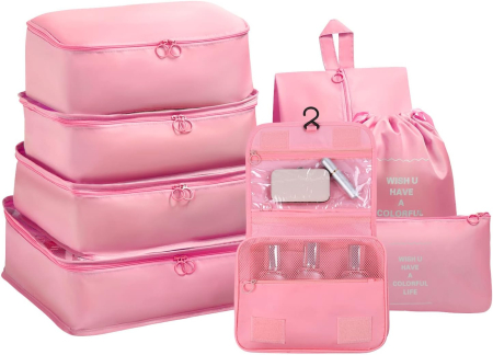 Organizatoare spatiu valize si bagaje-set 8 piese Roz [7]