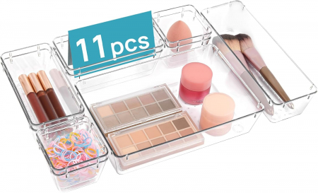 ORGANIZARE SPATIU - Organizatoare transparente pentru sertare- set 11 piese