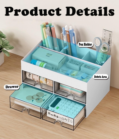 Organizator alb de birou cu 6 compartimente, 4 sertare, 21 x 14,5 x 12,5 cm [4]