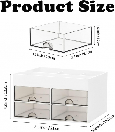 Organizator alb de birou cu 6 compartimente, 4 sertare, 21 x 14,5 x 12,5 cm [1]