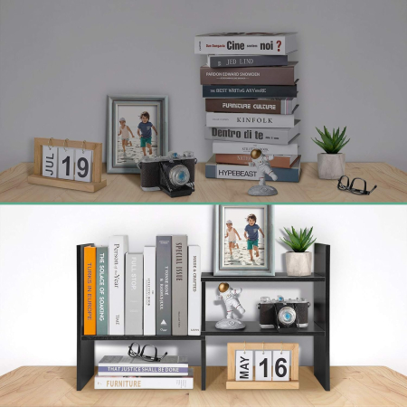 Organizator negru de birou din lemn, design geometric 85x17x46 cm [5]