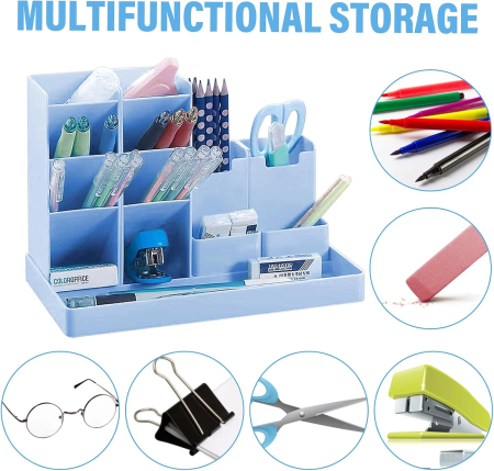 Organizator albastru de birou din PVC intarit din 5 piese [3]