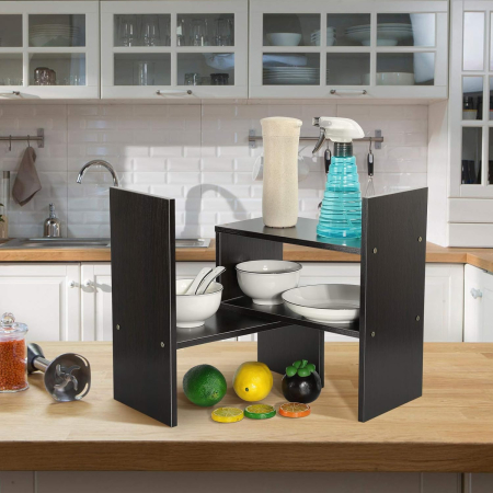 Organizator negru de birou din lemn, design geometric 85x17x46 cm [3]