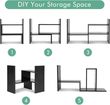 Organizator negru de birou din lemn, design geometric 85x17x46 cm [6]