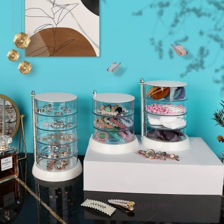 Organizator cosmetice, bijuterii, accesorii, 3 straturi,rotire 360gr, din plastic [6]