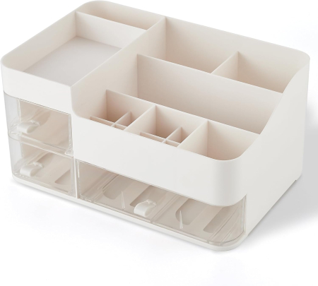 suporti depozitare - Organizator cosmetice, bijuterii, accesorii, cu 3 sertare si 14 compartimente Alb