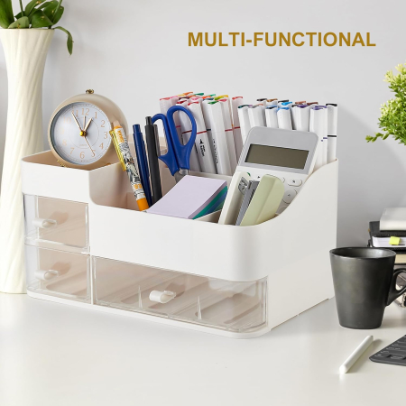 Organizator cosmetice, bijuterii, accesorii, cu 3 sertare si 14 compartimente Alb [6]
