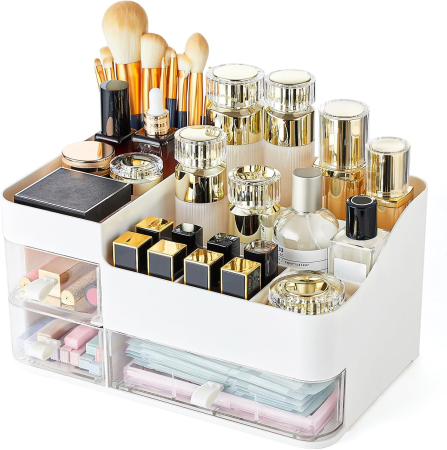 Organizator cosmetice, bijuterii, accesorii, cu 3 sertare si 14 compartimente Alb [1]