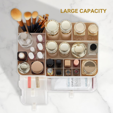 Organizator cosmetice, bijuterii, accesorii, cu 3 sertare si 14 compartimente Alb [5]