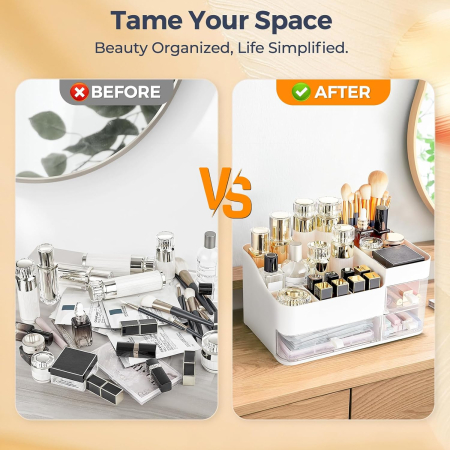 Organizator cosmetice, bijuterii, accesorii, cu 3 sertare si 14 compartimente Alb [4]