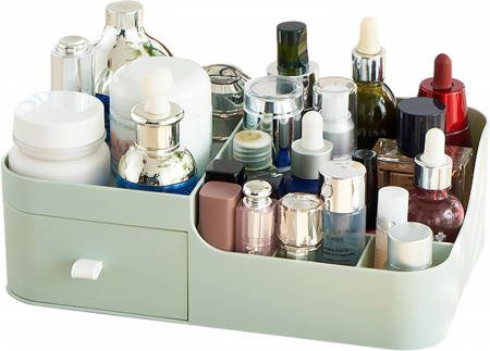 DEPOZITARE - Organizator cosmetice, bijuterii, accesorii, cu sertar si 6 compartimente Verde
