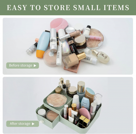 Organizator cosmetice, bijuterii, accesorii, cu sertar si 6 compartimente Verde [3]