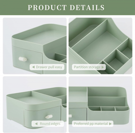 Organizator cosmetice, bijuterii, accesorii, cu sertar si 6 compartimente Verde [5]