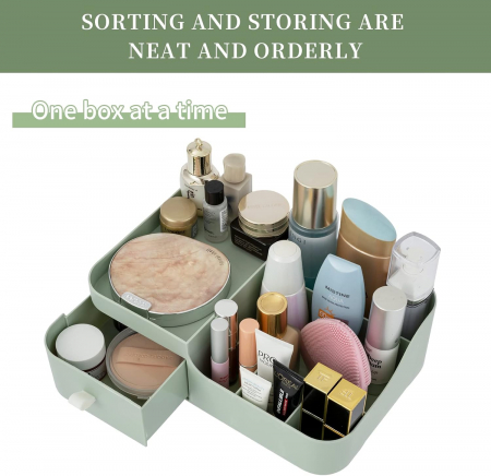 Organizator cosmetice, bijuterii, accesorii, cu sertar si 6 compartimente Verde [4]