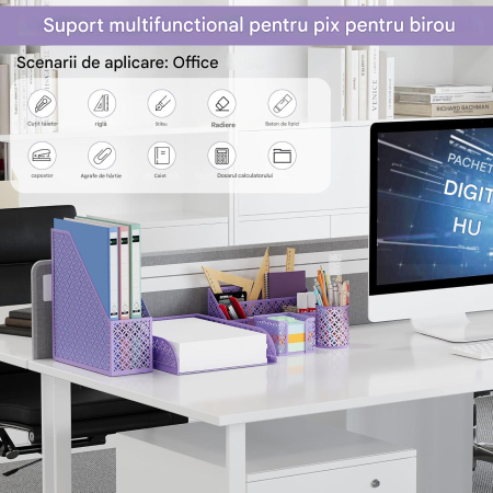 Organizator de birou dinplasa metal Roz, 5 piese individuale [4]