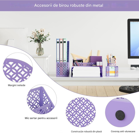 Organizator de birou dinplasa metal mov, 5 piese individuale [5]