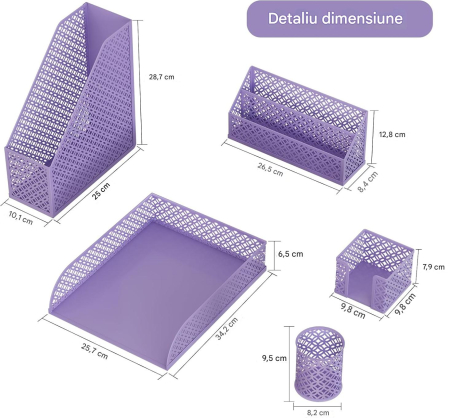 Organizator de birou dinplasa metal mov, 5 piese individuale [1]