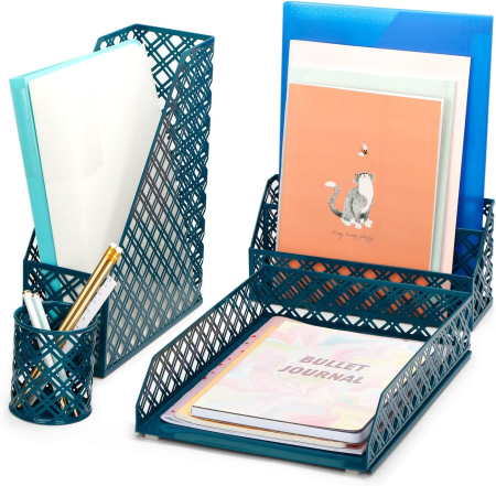 Organizator de birou din metal cu plasa, 4 piese [2]