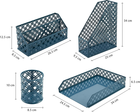 Organizator de birou din metal cu plasa, 4 piese [1]