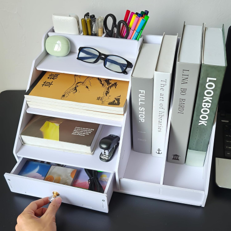 Organizator alb de birou din PVC intarit 41x24x28 cm [4]