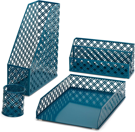 suporti depozitare - Organizator de birou din metal cu plasa, 4 piese