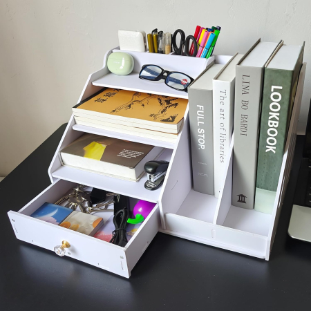 Organizator alb de birou din PVC intarit 41x24x28 cm [3]