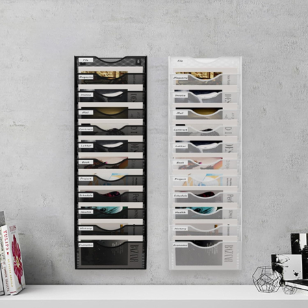 Organizator de birou din metal cu plasa, montat pe perete, 12 buzunare 32.5x10.1x96 cm [5]