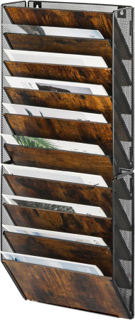 suporti depozitare - Organizator de birou din metal cu plasa, montat pe perete, 10 buzunare 33x18x82,4cm