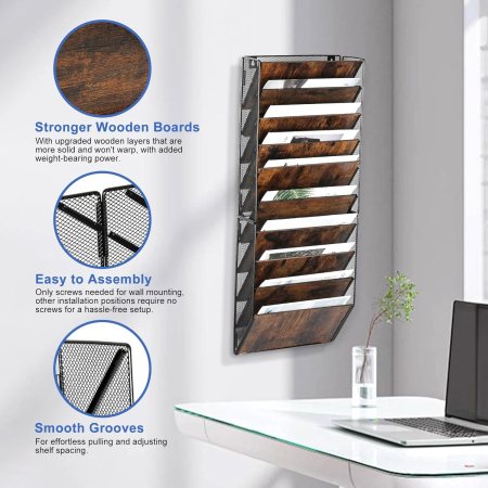 Organizator de birou din metal cu plasa, montat pe perete, 10 buzunare 33x18x82,4cm [1]