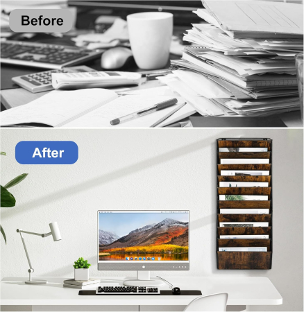 Organizator de birou din metal cu plasa, montat pe perete, 10 buzunare 33x18x82,4cm [4]