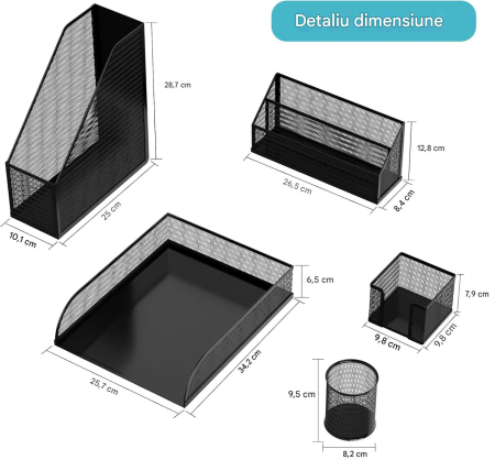 Organizator de birou dinplasa metal Negru, 5 piese individuale [1]